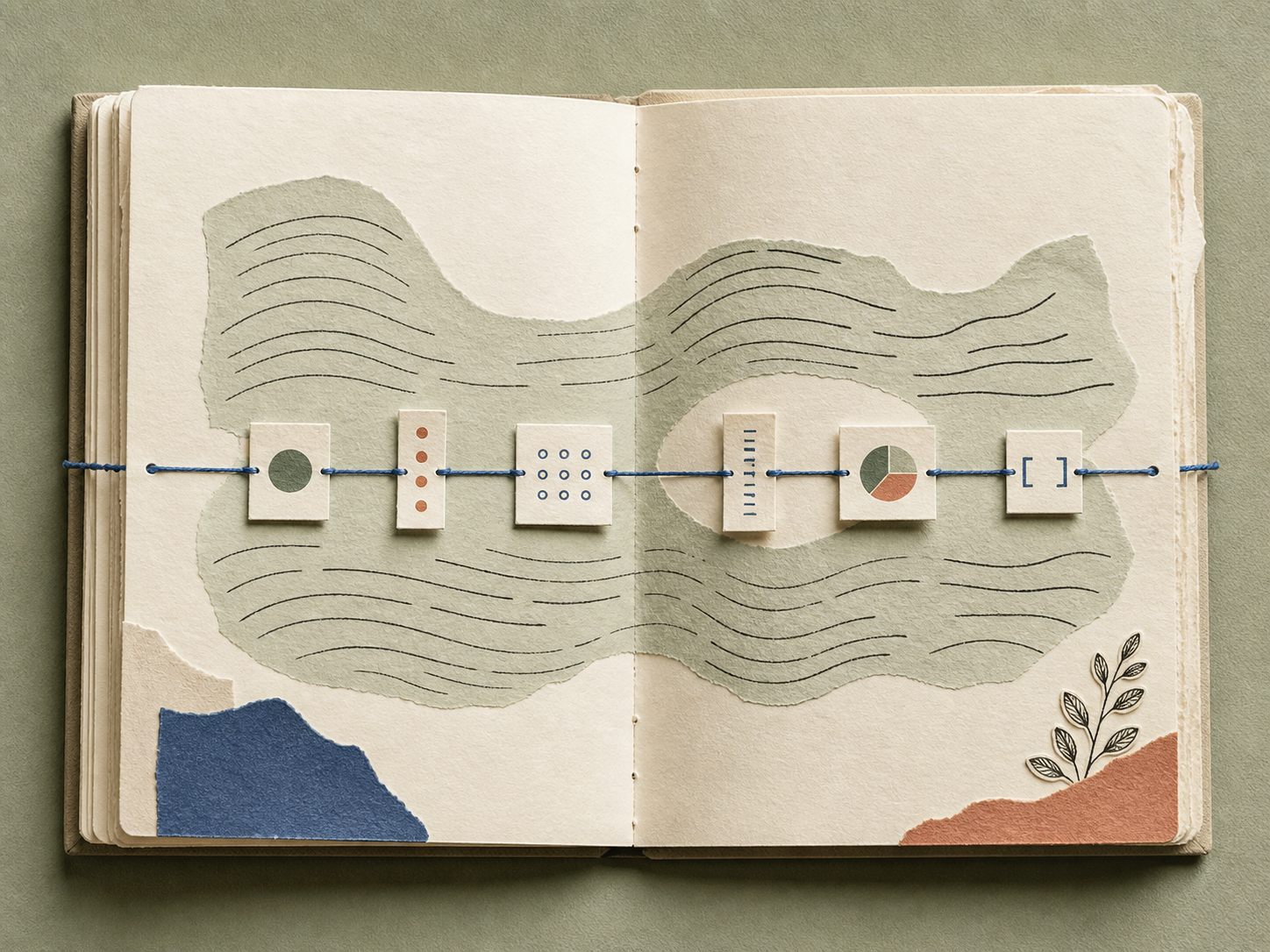 Important details held in place across an open notebook